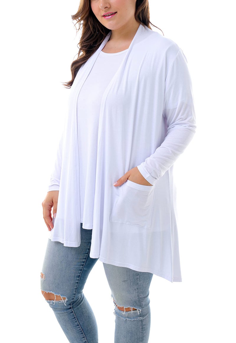 ZERDOCEAN Women's Plus Size Long Sleeve Lightweight Soft Printed Drape Cardigan with Pockets White 3X - Image 4